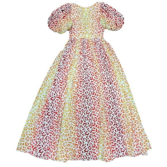 Rococo Sand Sz S Maxi Dress Avana Leopard Print Pleated Puff Sleeve Vneck - Picture 9 of 13